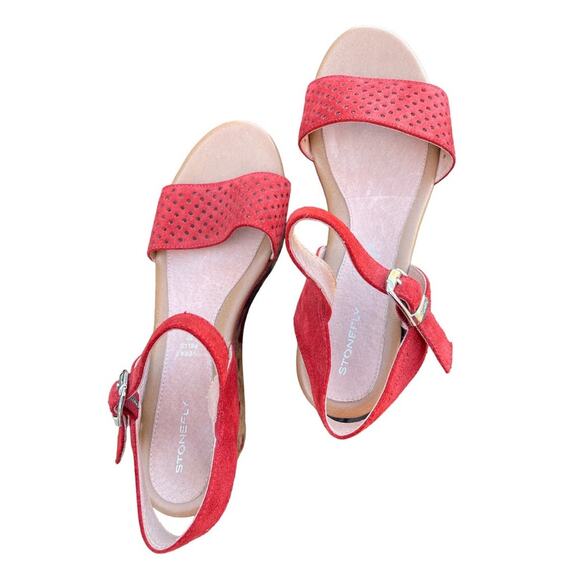 Stonefly Diva Platform Wedge Suede Sandals Size 37 Aurora Red - Picture 3 of 16